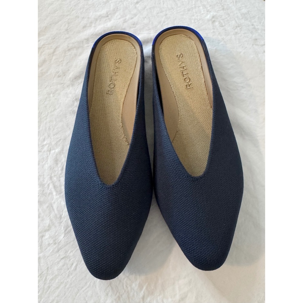 Rothys The Pointed Mule Navy Blue Knit Slip On Flats Size 8.5 Tortoiseshell Sole